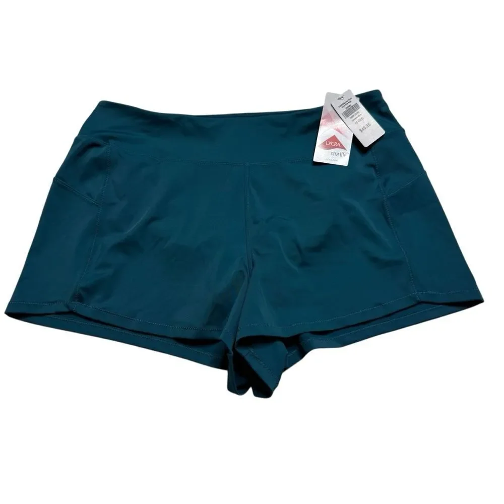 NWT LL Bean UPF 50+ UV Protection Lycra Swim Shorts Athletic Deepwater Blue 10